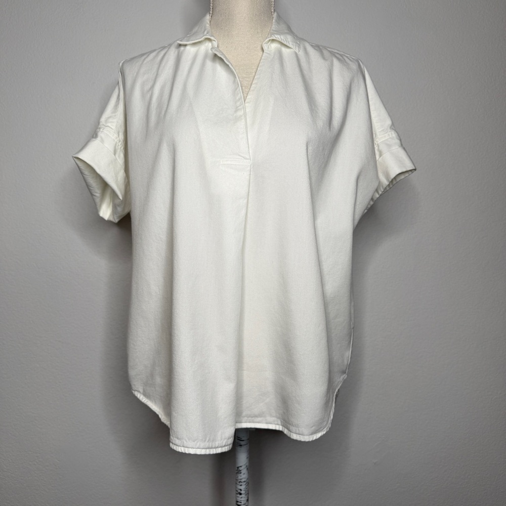 Madewell Courier Button Back Shirt White Cotton Modal Rolled Cuff Size S